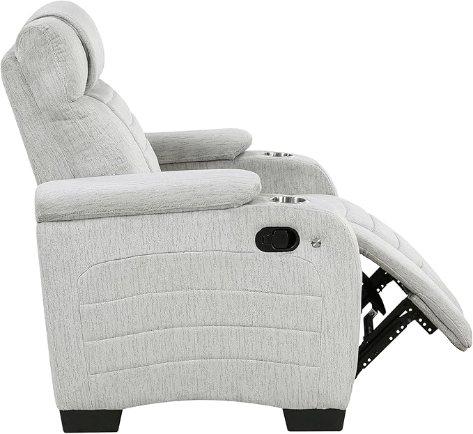 Lexicon Wall Hugger Manual Reclining Chair Microfiber Manual Recliner with Cup Holders/Hidden Arm Storage/LED Base Lighting Home Theater Seating for Living Room Light Gray