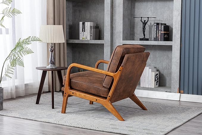 JOYBASE Lounge Arm Chair Mid Century Modern Accent Chair Wood Frame Armchair for Living Room Bedroom (Coffee Microfiber)