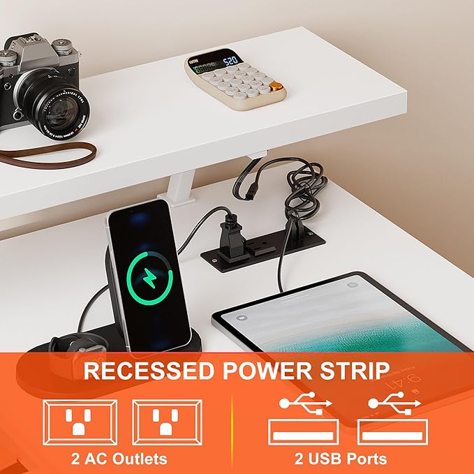 Need 47 Inch Folding Computer Desk with Power Outlets &amp Monitor Shelf Study Desk with Cup Holder Gaming Desk with Led Lights &amp Headphone Holder White