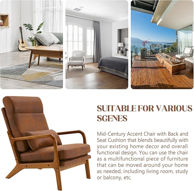 Hommoo Arm Chair Modern Accent Chair Comfy Linen Fabric Reading Chair High Back Leisure Chair with Wood Frame Accent Chair for Living Room Bedroom Balcony Set of 2 Brown