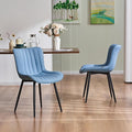 YOUNUOKE Mid-Century Modern Dining Chairs Set of 2 Blue PU Leather Upholstered Kitchen Chairs with Black Metal Legs Armless Accent Chair for Dining Room Guest Reception Room