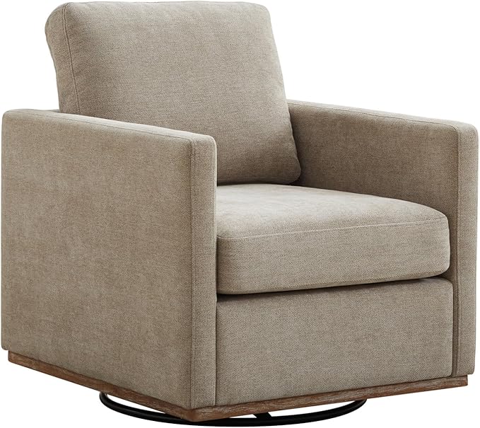 KEIKI 360° Swivel Club Chair with Backrest Pillow Accent Square Single-seat Armchair Upholstered Sofa for Reading Nursery Living Room Bedroom Lounge Hotel