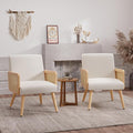 Accent Chair with Rattan Arms Set of 2 Dining Chair with Wood Legs Modern Armchair for BedroomLiving Room and Kitchen Lounge Chair Reading Chair Beige