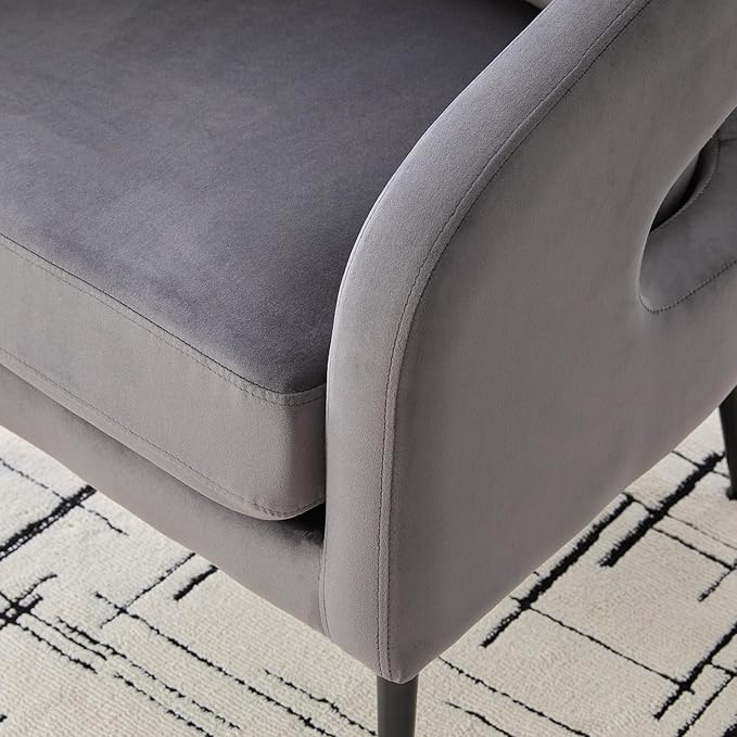 Mid Century Modern Accent Armchair - Velvet Upholstery with Removable CushionRound Arms &amp Sturdy Metal LegsComfortable Reading Chair for Living RoomBedroomApartment - Charcoal FabricBlack Leg