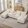 U Shaped Modular Cloud Couch Small Deep Seat Sectional Sofa with Center Storage Console USB Ports &amp Cup Holders Comfy Couches for Living Room Chenille Beige