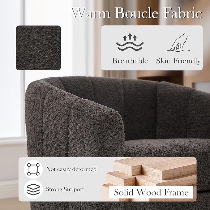 Aoiy &amp Wifon 32.33 W Swivel Barrel Accent Chair Round Living Room Swivel Chair Boucle Charcoal