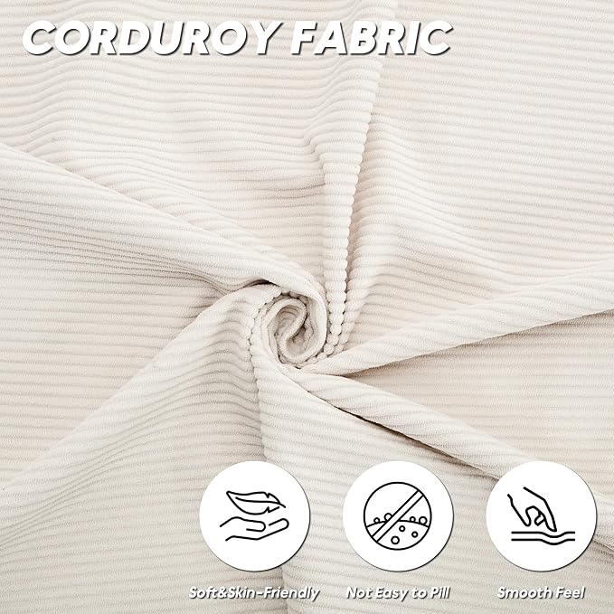 L Shaped Convertible Modular Sofa Bed with Cylindrical Pillow &amp Reversible Chaise Corduroy Folding Floor Sofa Couch Bed with Fixed-Shape Frame &amp Storage Pocket for Living Room Beige