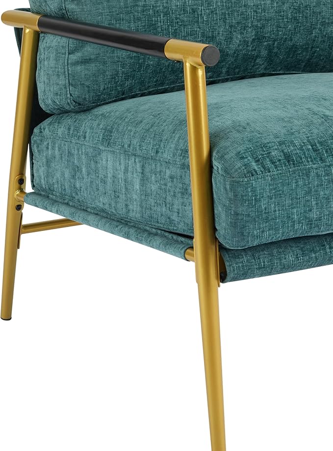Christopher Knight Home Varsts 27.56 Accent Armchair with Plush Cushions Modern Seating Club Chair Minimalist Metal Frame and Wooden Armrest Design for Cozy Living Room Bedroom Office Teal Blue