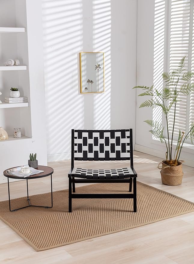 Solid Wood Frame Chair with White Faux Wool. Modern Accent Chair Lounge Chair for Living Room