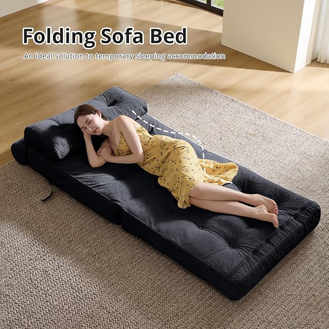 Folding Sofa Bed Convertible Sleeper Chair with Pillow Foldable Mattress with Back Support Portable Floor Sofa Lounge for Living Room Bedroom Dorm