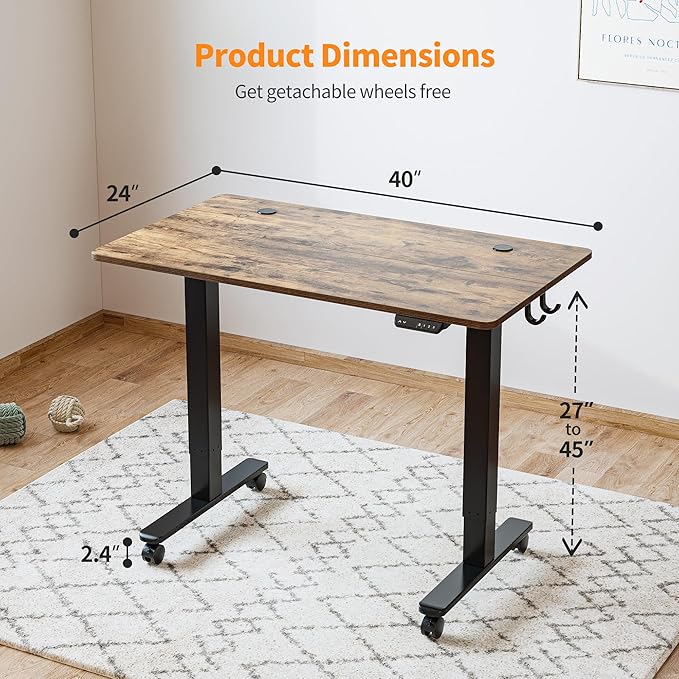 BANTI 40'' Electric Height Adjustable Standing DeskSit Stand up DeskErgonomic Sit-Stand Desk for Home OfficeRustic Brown Top