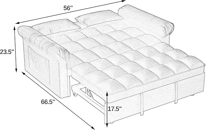 Modern Loveseat Sleeper Sofa with Pull-Out Bed &amp Adjustable Backrest Convertible Sofa Bed with Strong Wood Frame for Small Space Living Room Guest Room Easy Assembly (Blue85)