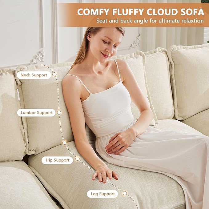 Setawix Modern Modular Sectional Sofa 78 Upholstered Chenille Loveseat with Movable Ottoman Comfy L-Shaped Sofa Oversized Deep Seat Cloud Couch with 2 Throw and Arm Pillows for Living Room Beige