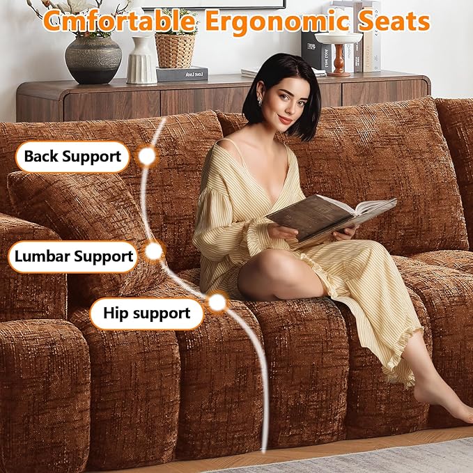 Luxury 108 L Shape Boneless Couches for Living Room Chenille Modular Sectional Cloud Sofa Couch W/Deep Seat &amp Pillows Memory Foam Couch W/Oversized Chaise (Orange Left Facing Chaise)