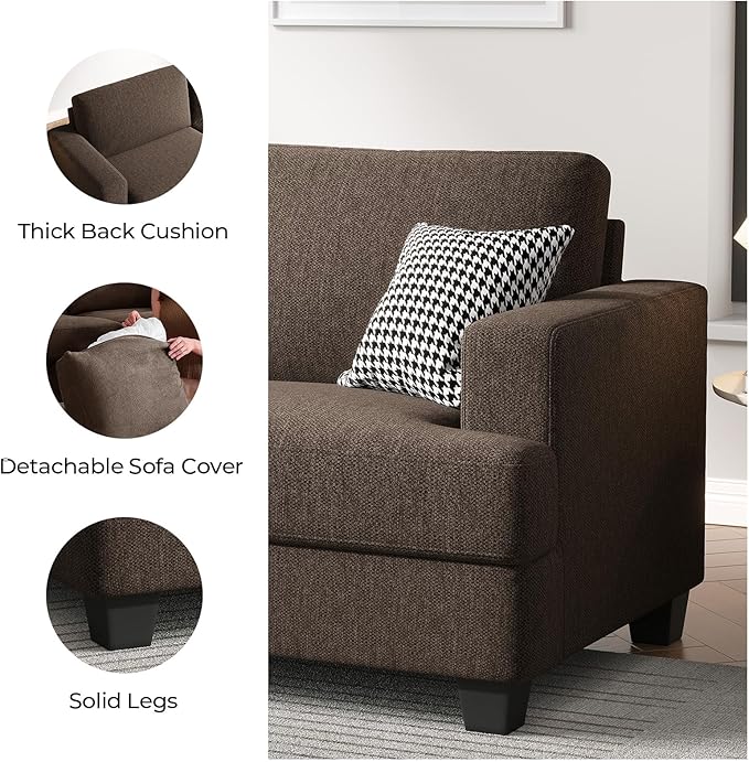 84 Inch Sofa with Extra Deep Seats Oversize Linen Fabric 2 Seater Sofa for Living RoomModern Couch and Loveseat Comfy Armrests and Seats and Backrests Easy Installation Brown