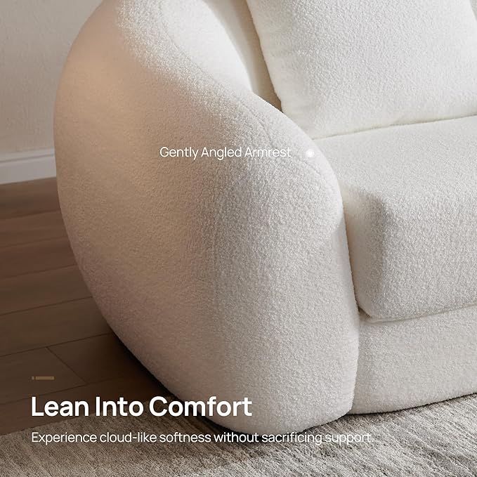 SICOTAS 49.9 Curved Convertible Sofa Couch Bed for Living Room Futon Cloud Boneless Sleeper Chair Pull Out Floor Couch with Deep Seat Single Sofa Foam Lounger No Assembly for Bedroom Apartment White