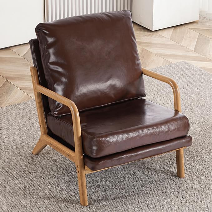 Mid Century Modern Accent Chairs for Living Room 23” Wide Comfy Chair for Bedroom Small Cozy Leather Reading Chairs for Adults 108° Lounge Arm Chair Indoor with Detachable Cover 5.5 Foam Cushion