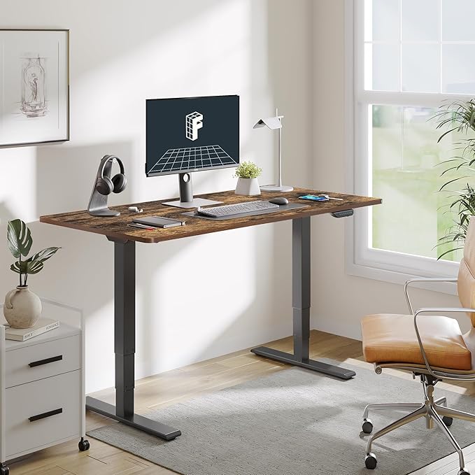 FLEXISPOT E6 MAX Dual Motor 3-Stage 48x30 Inch Heavy Duty Standing Desk 330lbs Weight Capacity Height Adjustable Desk w/Cable Management &amp Wheels (Seamless Special Walnut Desktop + Black Frame)