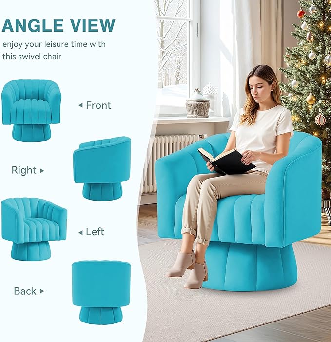 YSICK Swivel Accent Chair 360°Swivel Barrel Chair Modern Ottoman with Velvet Fabric Mid-Century Ottoman with Wide Upholstered Round Armchair for Living Room Lounge BedroomTeal