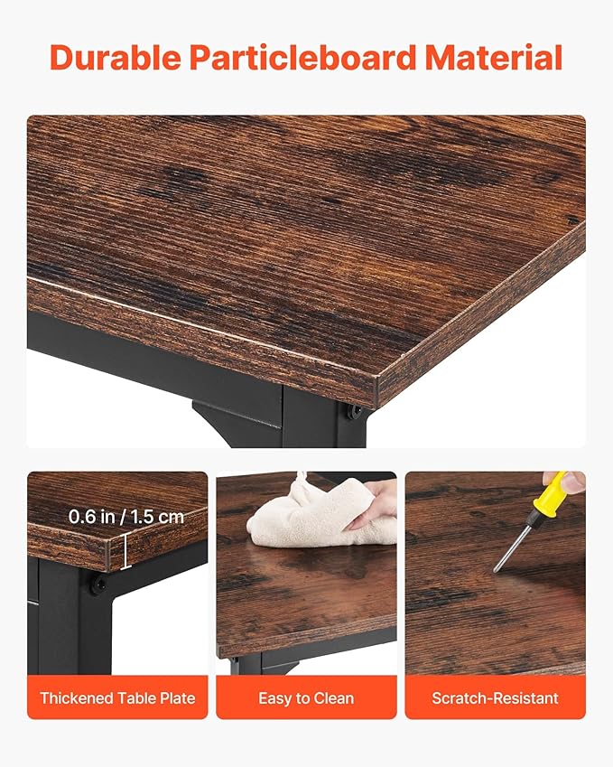 VEVOR Computer Desk 63 Inch Office Gaming Desk for Home Office Writing Study Work Modern Simple Table with Metal Frame for Large Legroom Rustic Brown and Black