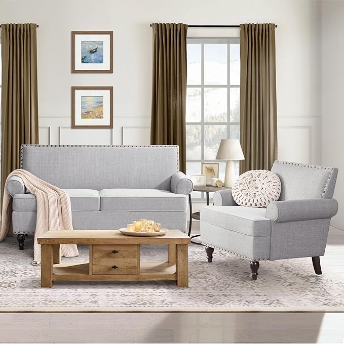 Accent Chair Retro Living Room Chairs with Soft Cushion Mid Century Modern Arm Chair Comfy Upholstered Reading Sofa Chair Grey