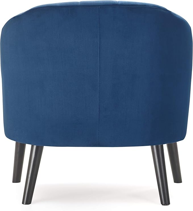 Ivey Barrel Chair Button Tufted Plush Back Cushion Luxury Black Wooden Legs Modern Living Room Upholstery Accent Furniture Blue Velvet