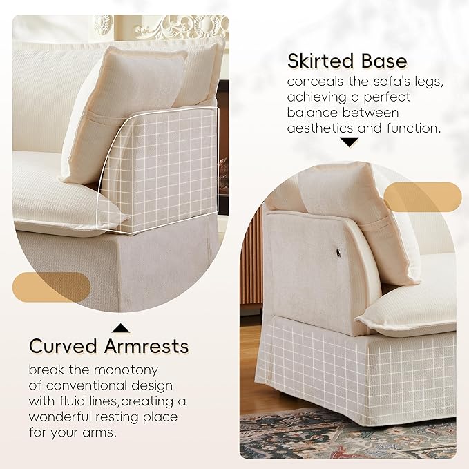 Merax 47.2 Oversized Accent Chair with Dual-Port Charging Skirted Base Deep and Wide Seat Cloud-Like Comfy Single Sofa Modern Design for Living Room&ampApartment ChenilleWhite