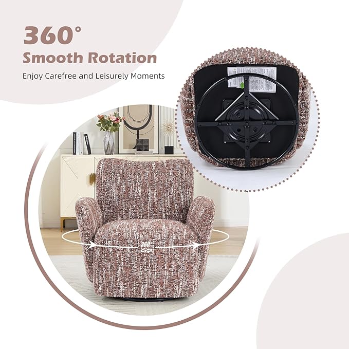 CANMOV 360° Swivel Accent Chair Modern Accent Armchair with Padded Armrest Nursery Chair for Living Room Bedroom Brown