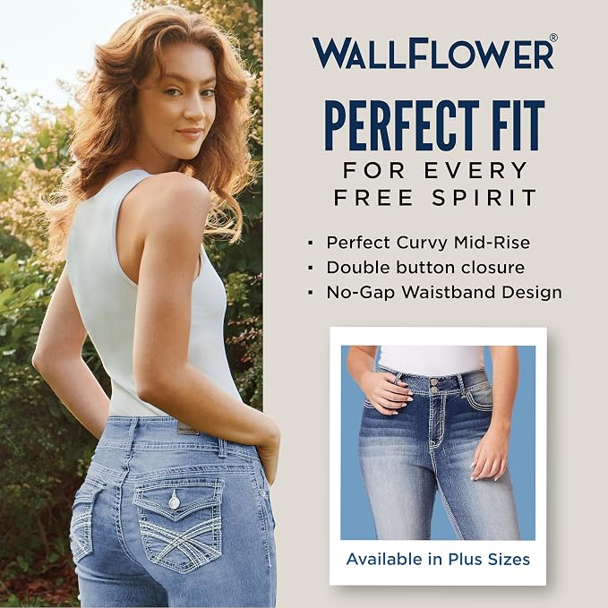 WallFlower Luscious Curvy Bootcut Jeans for Women Mid-Rise Insta Stretch Denim Size-Inclusive Juniors Jeans