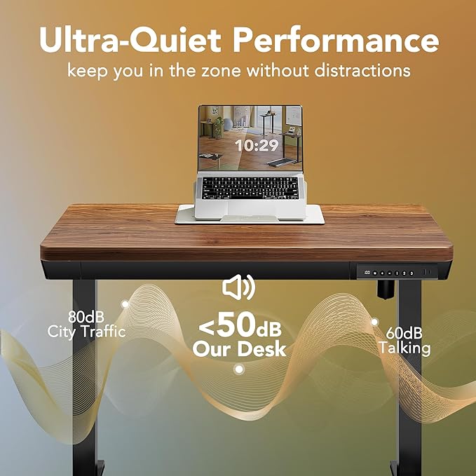 HUANUO Electric Standing Desk with Drawers 35 x 20 Inch Electric Adjustable Height Desk Quick Install One-Piece Tabletop with USB Charging Ports Sit to Stand Up Desk for Home Office Black Walnut