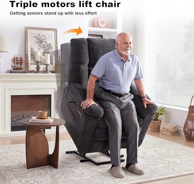 Triple Motor Power Lift Recliner Chair with Massage and Dual Heat for Elderly People Zero Gravity Lay Flat Recliner Infinite Position USB Ports（Grey）