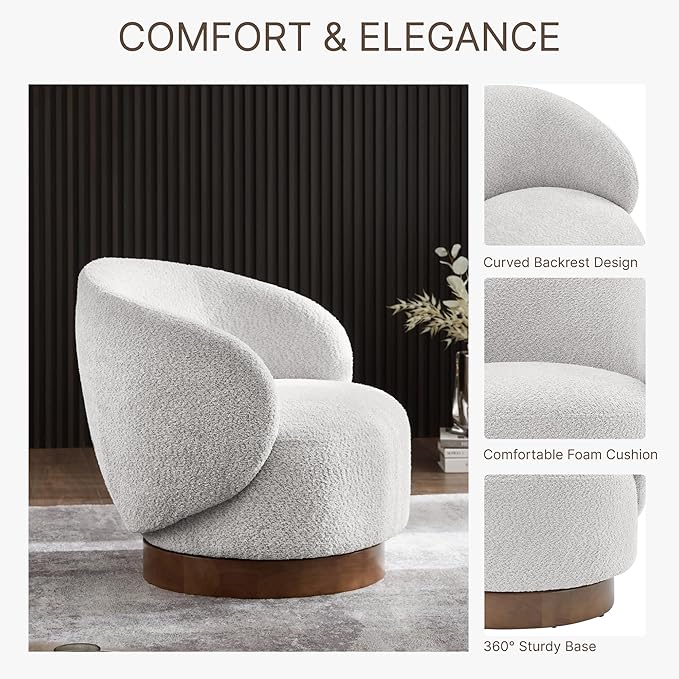 Swivel Accent Chair Round Barrel Armchair Upholstered Performance Fabric for Living Room Bedroom Waitingroom1 BoxLight Grey