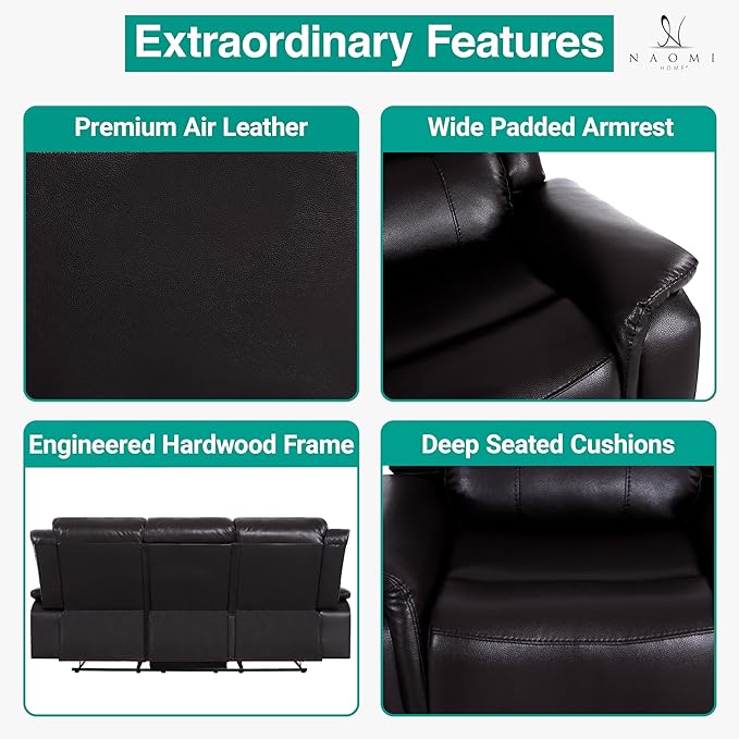 Naomi Home Katie Espresso Faux Leather Oversized Sofa Chaise Ultimate Comfort for Home Theater &amp Luxe Lounging Plush Cushioning Easy Assembly