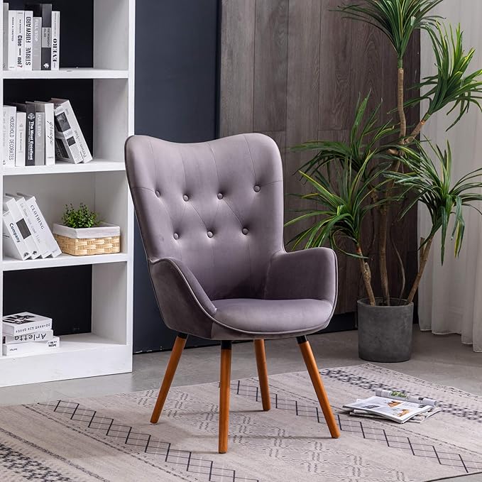 Roundhill Furniture Doarnin Contemporary Silky Velvet Tufted Button Back Accent Chair Gray