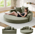 TTK 67” Oversized Round Sofa Bed 2 in 1 Convertible Circle Bed Folding Futon Lazy Floor Round Chaise Lounge Chair Comfy Corduroy Boneless Loveseat Couch for Living Room Apartment No Assembly (Green)