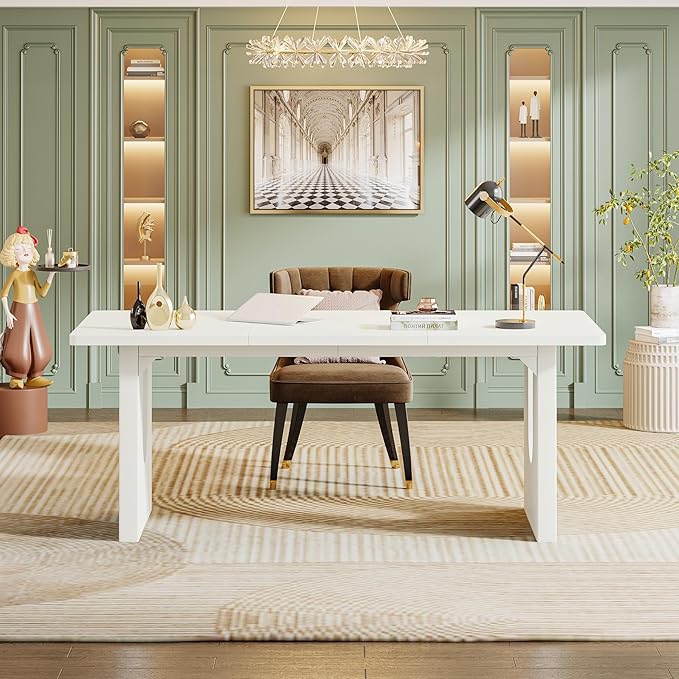Tribesigns Modern Executive Desk 70.9 Large Office Computer Desk Conference Table Meeting Room Table Simple White Workstation Business Furniture for Home Office