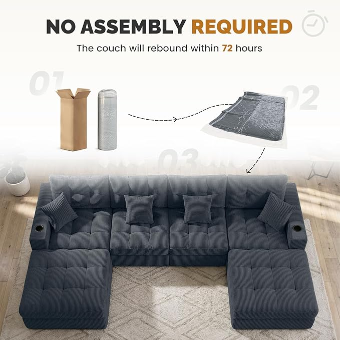 143 Modular Sectional Sofa for Living Room Convertible U-Shape Couch with OttomanCloud Boneless Couch with Layered CushionGary Corduroy