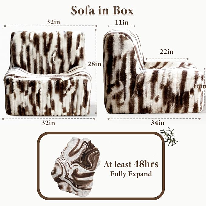 Trenda 32'' Comfy Bedroom Chair for Adult Boneless Space-Saving Accent Chairs with with Spacious Seating Soft Faux Fur Ideal Floor Couch for Living RoomCollege Dorm to Reading (White&amp Brown)