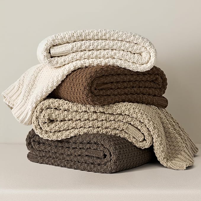 EVERGRACEHOME Chunky Chenille Knit Throw Blanket for Couch Soft Luxurious Moss Stitch Blankets for Bed Cozy Decorative Farmhouse Knitted Throws for Sofa Sand Dune 50 x 60