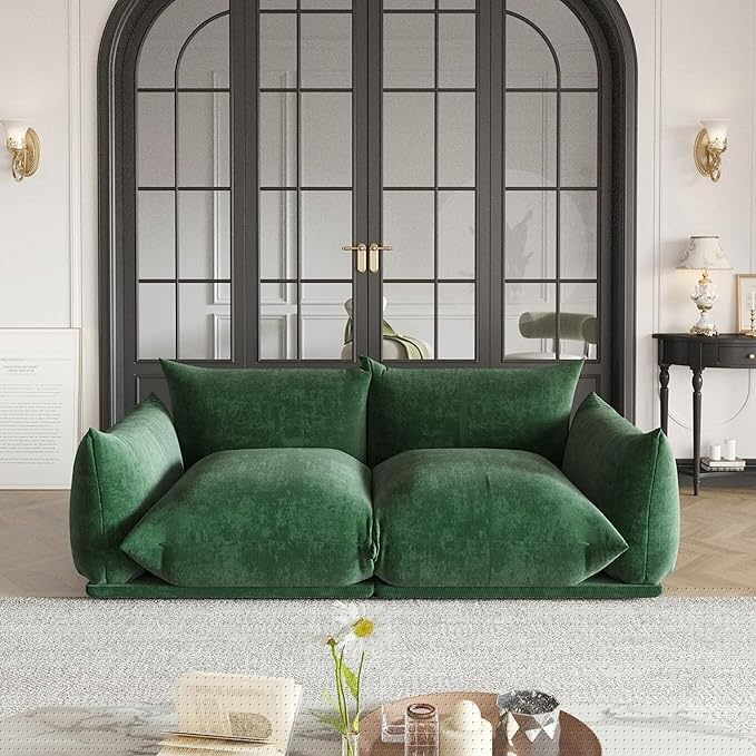 JACH Modern Love Seat Couch Chenille Couch Deep Love Seat Couches with Thick Cushion 77 Plush Sofas Furniture for Small Spaces Living Room Bedroom Office Apartment Green