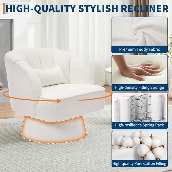 GarveeHome Modern Swivel Barrel Accent Chair 360° Teddy Fabric Upholstered Armchair with Striped Backrest &amp Plush Padding Comfy Round Lounge Chair for Living Room Bedroom Reading Nook Beige 2