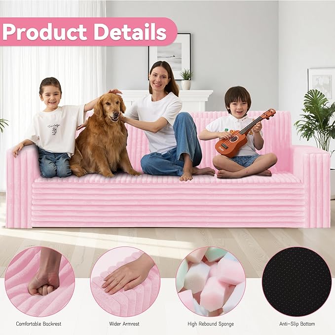 HABUTWAY Folding Sofa Bed 2 in 1 Convertible Sleeper Chair with 2 Pillows Portable Fold Out Chair Bed with Armrest Comfy Floor Couch Lazy Sofa for Living Room Bedroom Dorm Home Office Pink
