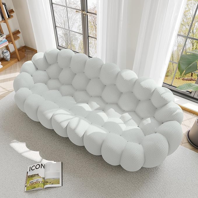WJShome Bubble Couch98'' Modern Curved Sofa 3 Seater Morden Lazy Floor Sofa Memory Foam Bean Bag Floor Couch Lounge Chair for Living Room Office Apartment-Gray