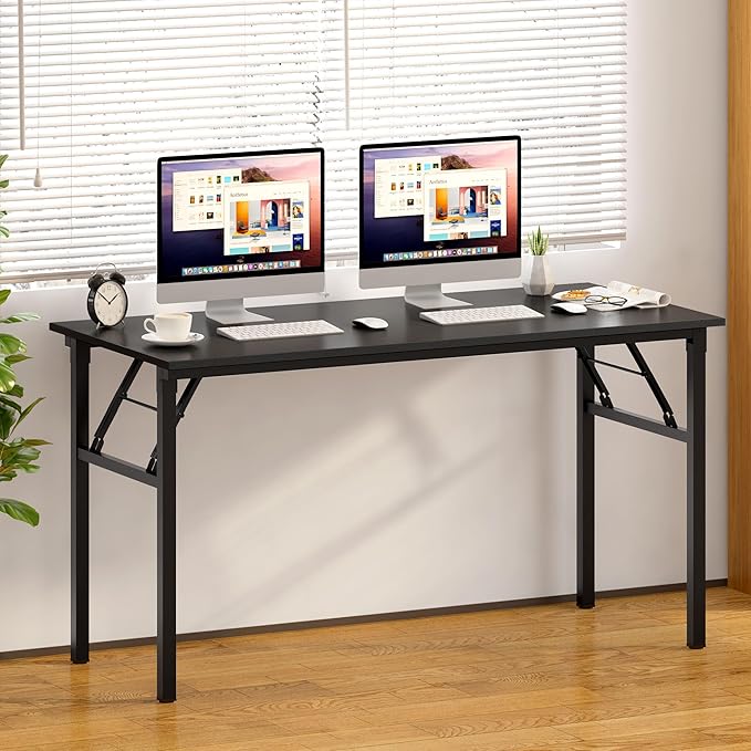SDHYL Folding Desk 60inch No Assembly Folding Desks for Small Spaces Sturdy Computer Desk Functional Home Office Desks Study Writing Desk Office Table Workstation for Home Office Black