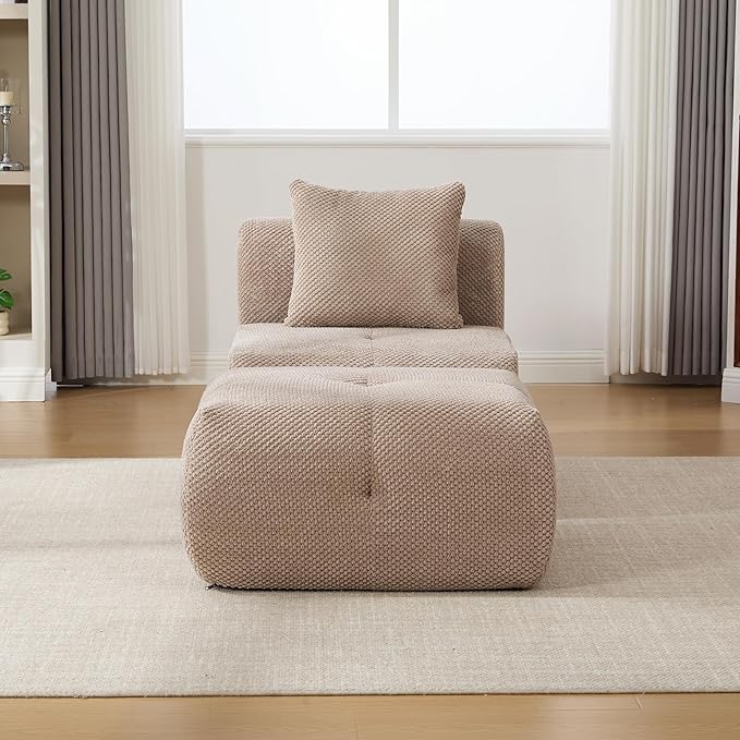 Folding Sofa Bed Convertible Floor Sleeper Chair Comfy Futon Floor Couch 2 in 1 Pull Out Single Boneless Sofa for Living Room Bedroom Removable Ottoman No AssembleTaupe