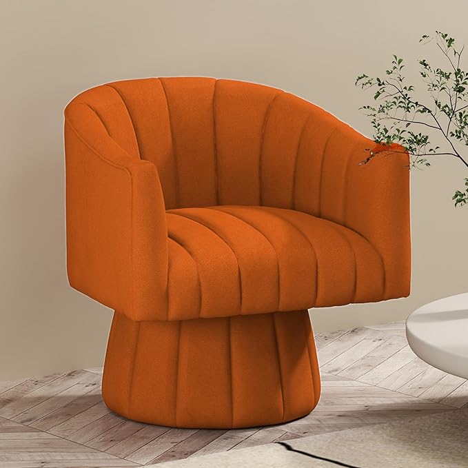 Modern Swivel Accent Chair Velvet Corner Chair Comfy Round Barrel Chair Cozy Armchair for Living Room Bedroom Office Spaces - Orange