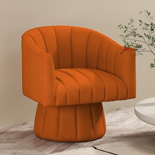 Modern Swivel Accent Chair Velvet Corner Chair Comfy Round Barrel Chair Cozy Armchair for Living Room Bedroom Office Spaces - Orange