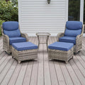 Rilyson Wicker Outdoor Patio Furniture Set - 5 Piece Patio Conversation Sets with Swivel Rocker Chairs Ottomans and Side Table 6 inch Cushions Waterproof Wicker for Porch Deck Mixed Grey/Blue