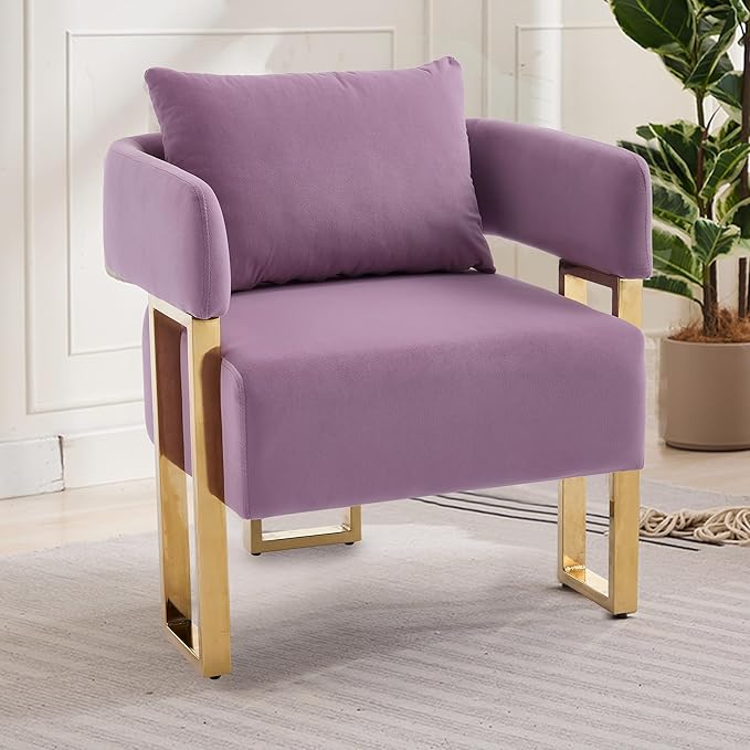 Oversized Lilac Teddy Accent Chair Modern Barrel Chair with Gold Legs Metal Frame Upholstered Armchair for Bedroom Living Room Sofa Chair Club Side Chairs Home/Business (Set of 2 Lilac)