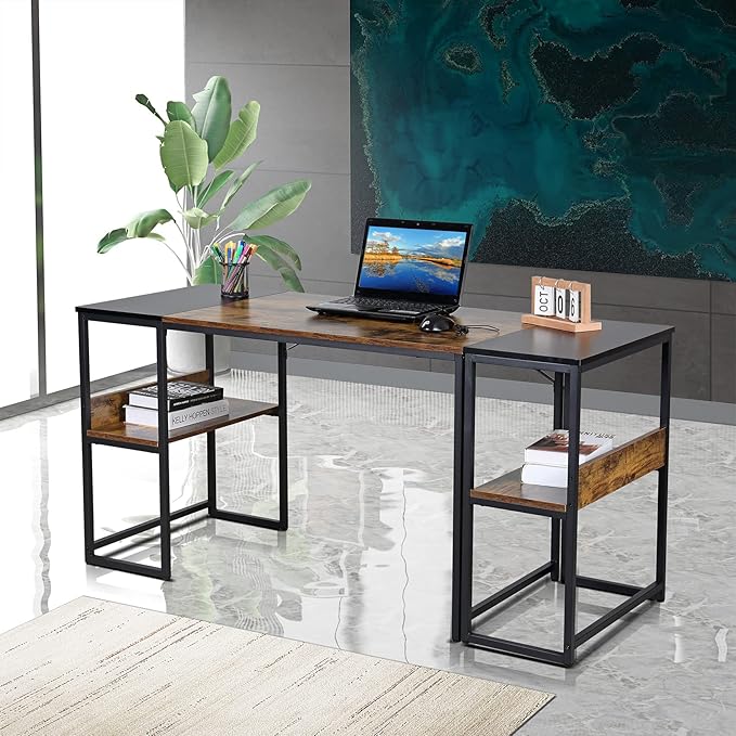 UNICOO® 3 Combination L Shaped Corner Desk with Shelves Computer Desk with Drawers Home Office Writing Study Bookshelf Desk Combo Multi-Function 4 Tier Reversible Storage Bookshelf (XJH-2402)